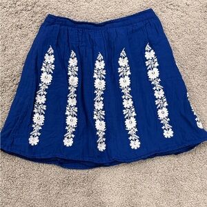 Boden Royal Blue Skirt with White Floral Embroidery